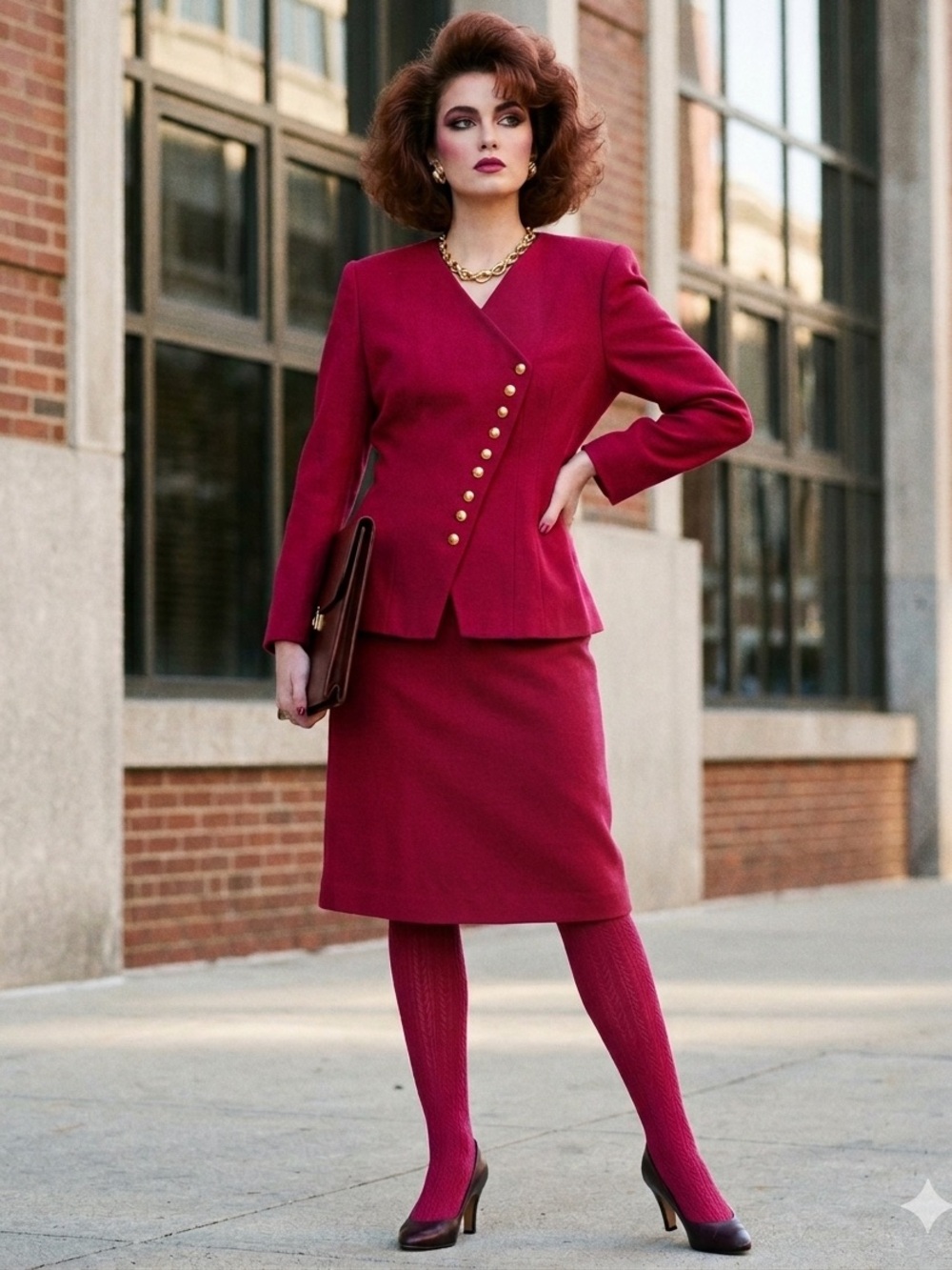 Oleg Cassini Vintage Magenta Suit with Gold Buttons - Size 10 - NWT